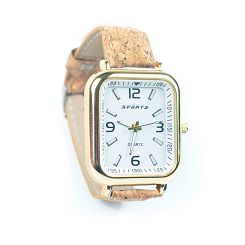 Zegarek korkowy tarcza prostokątna złota - NOWOŚĆ !!!