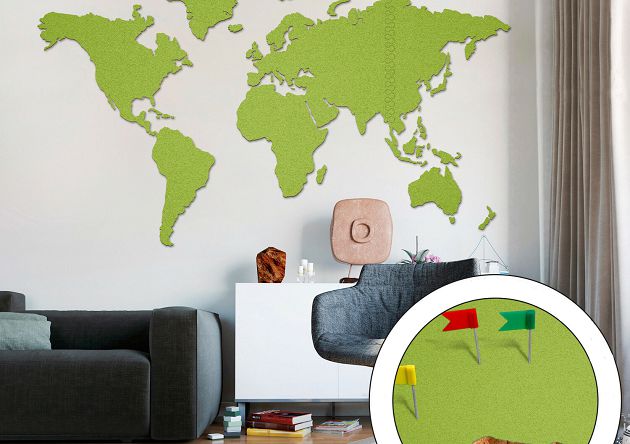 korkowa mapa świata 200x105cm zielona samoprzylepna