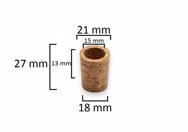 Korek stożkowy 27x21/18 z otworem