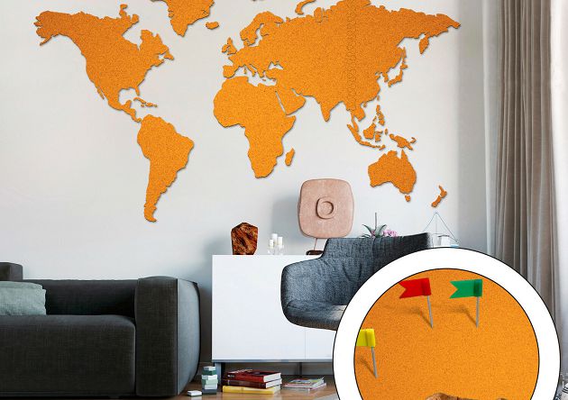 korkowa mapa świata 200x105cm pomarańczowa samoprzylepna 