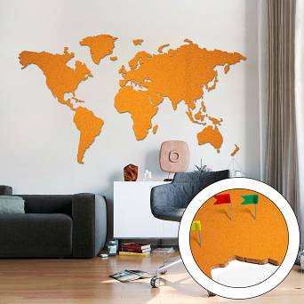 korkowa mapa świata 200x105cm pomarańczowa
