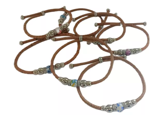 Bransoletka damska, korkowa z kolorowymi  koralikami